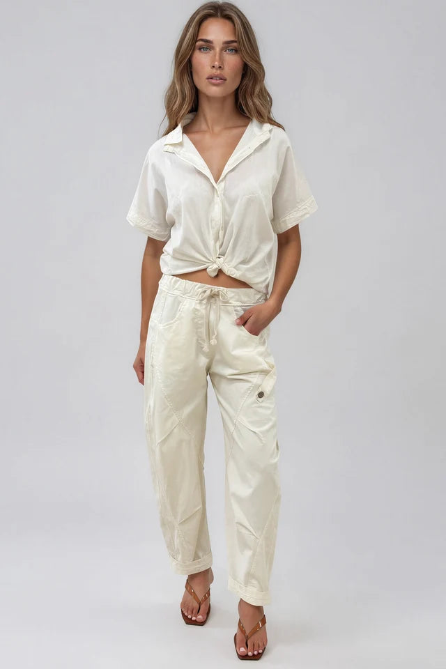 Lucia Barrel Cargo Pants - Cream