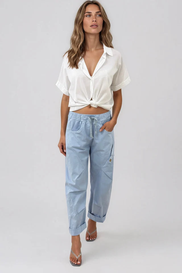 Lucia Barrel Cargo Pants - Sky Blue