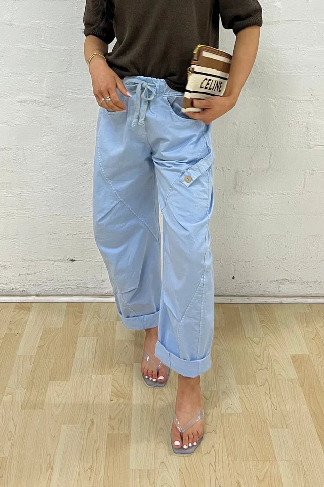 Lucia Barrel Cargo Pants - Sky Blue