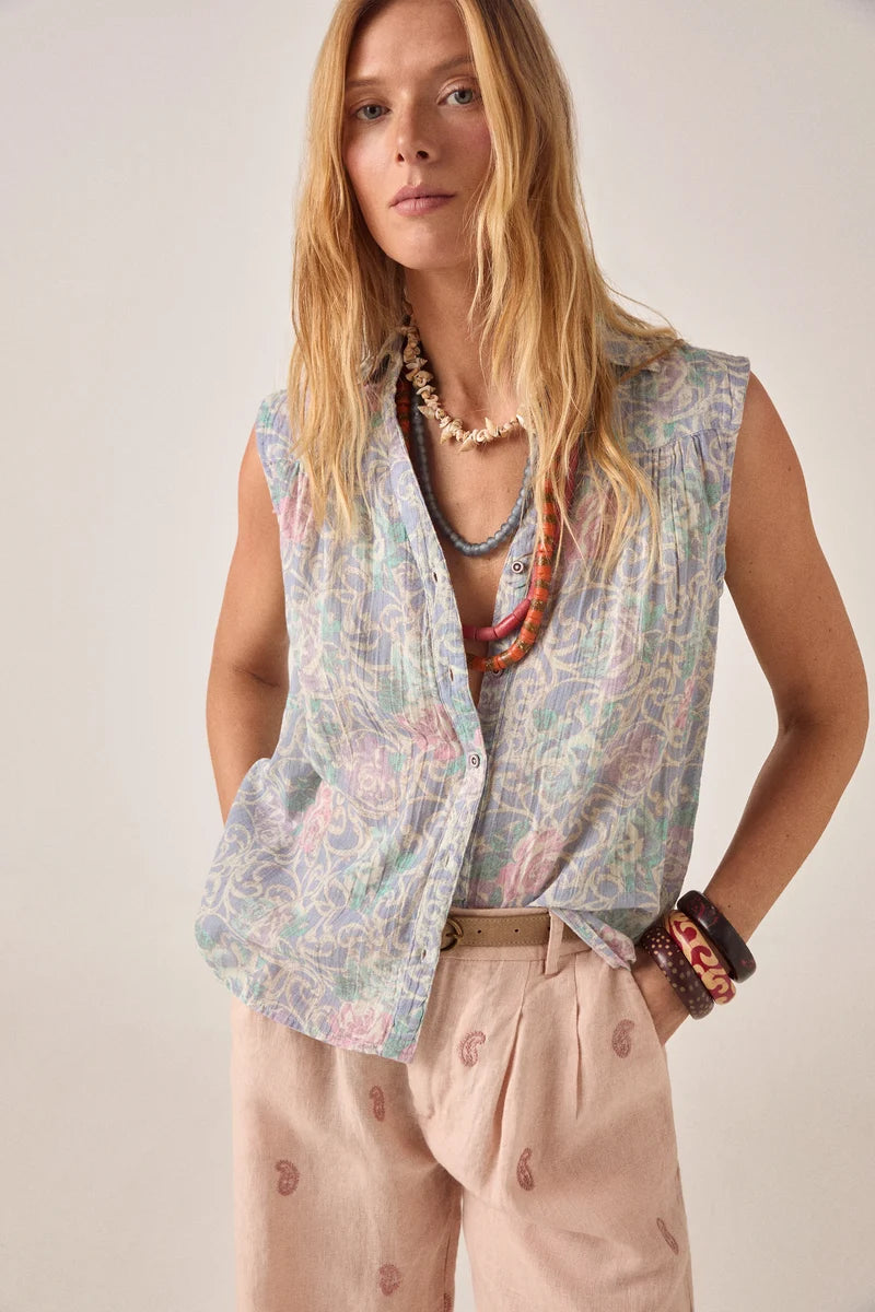 Mina Sleeveless Shirt - Cloud Garden