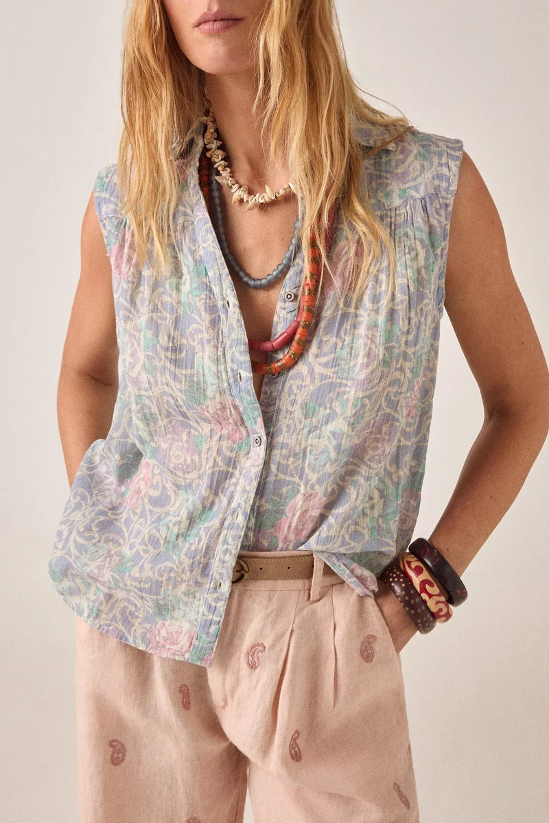 Mina Sleeveless Shirt - Cloud Garden