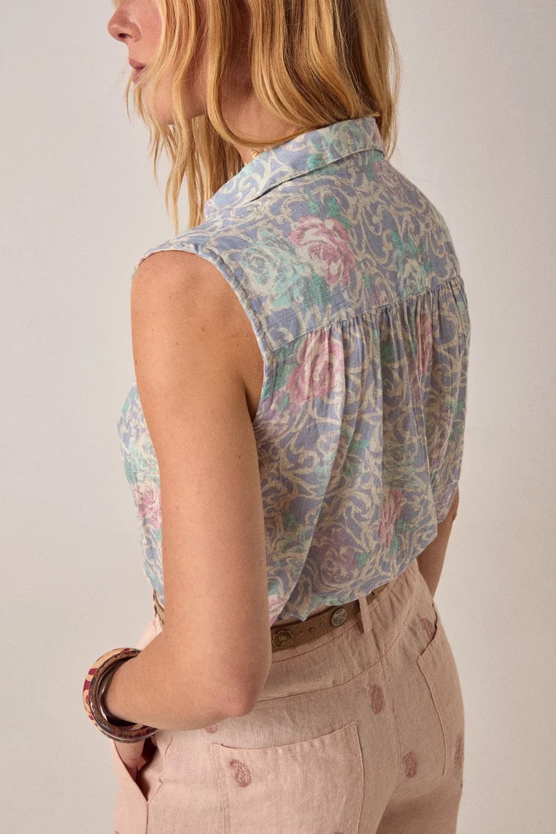 Mina Sleeveless Shirt - Cloud Garden