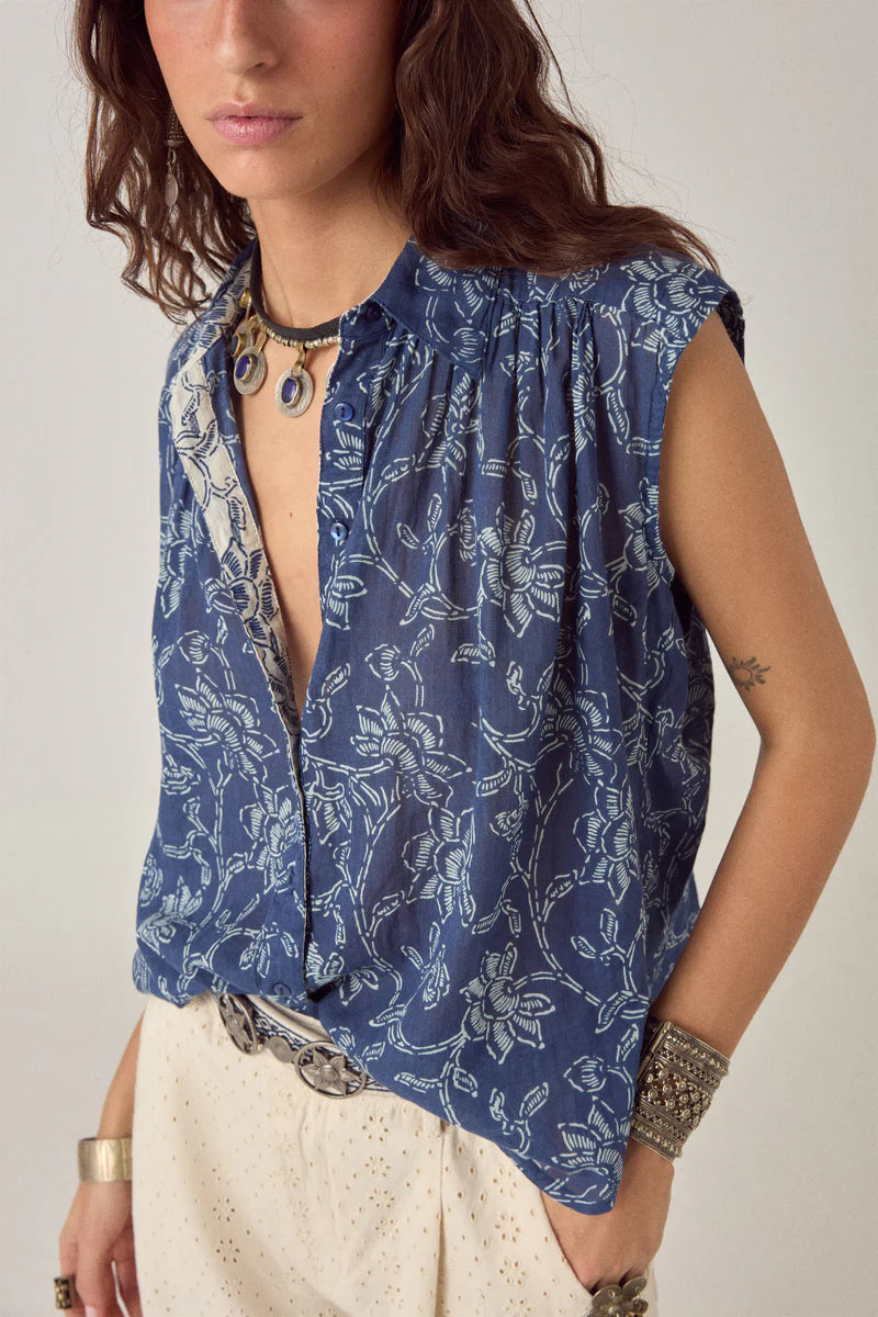 Mina Sleevless Shirt - Indigo