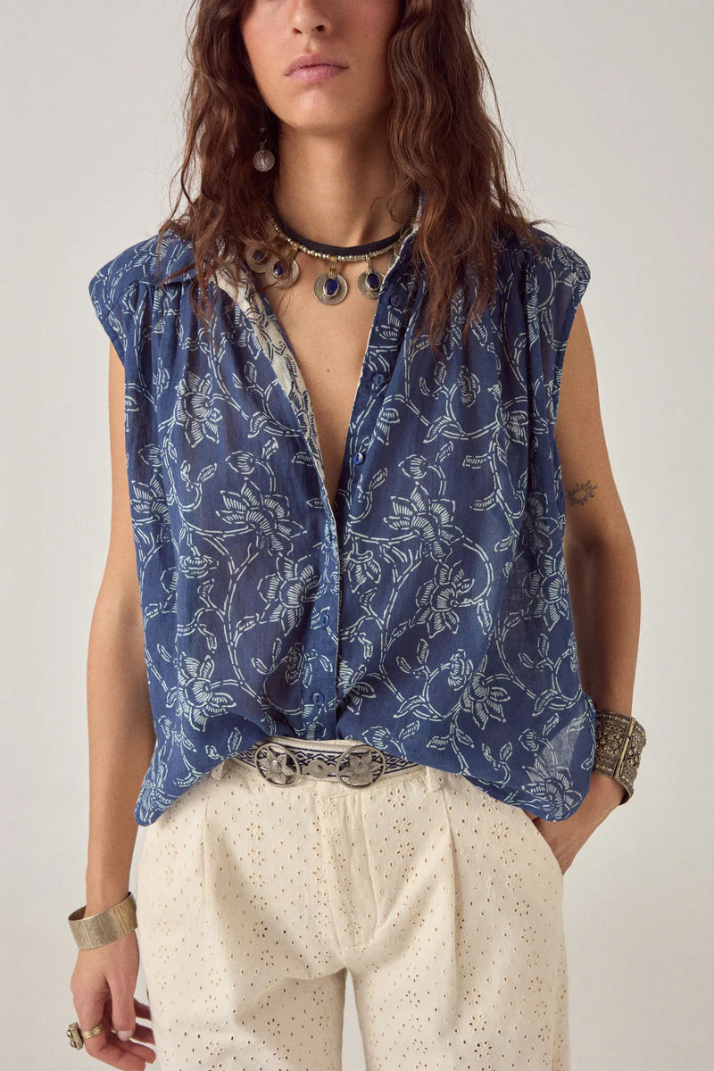 Mina Sleevless Shirt - Indigo