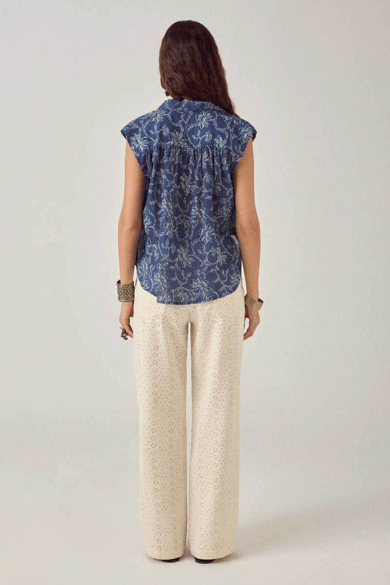 Mina Sleevless Shirt - Indigo