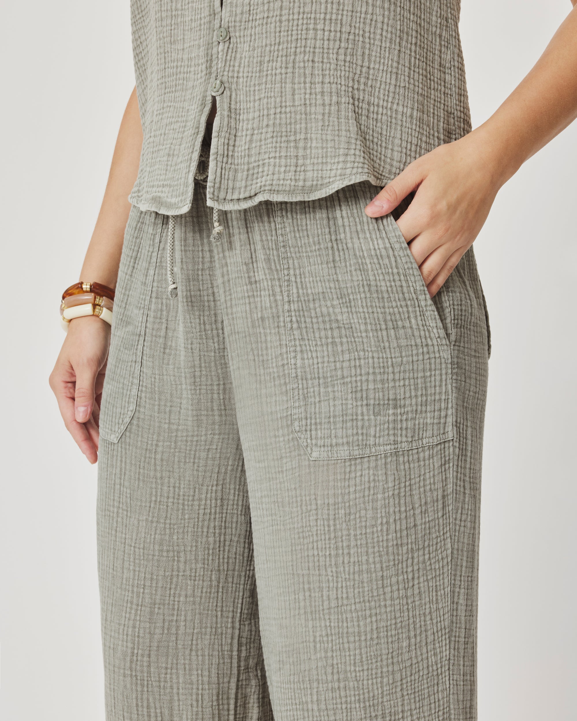 Ava Gauze Pant - Eucalyptus