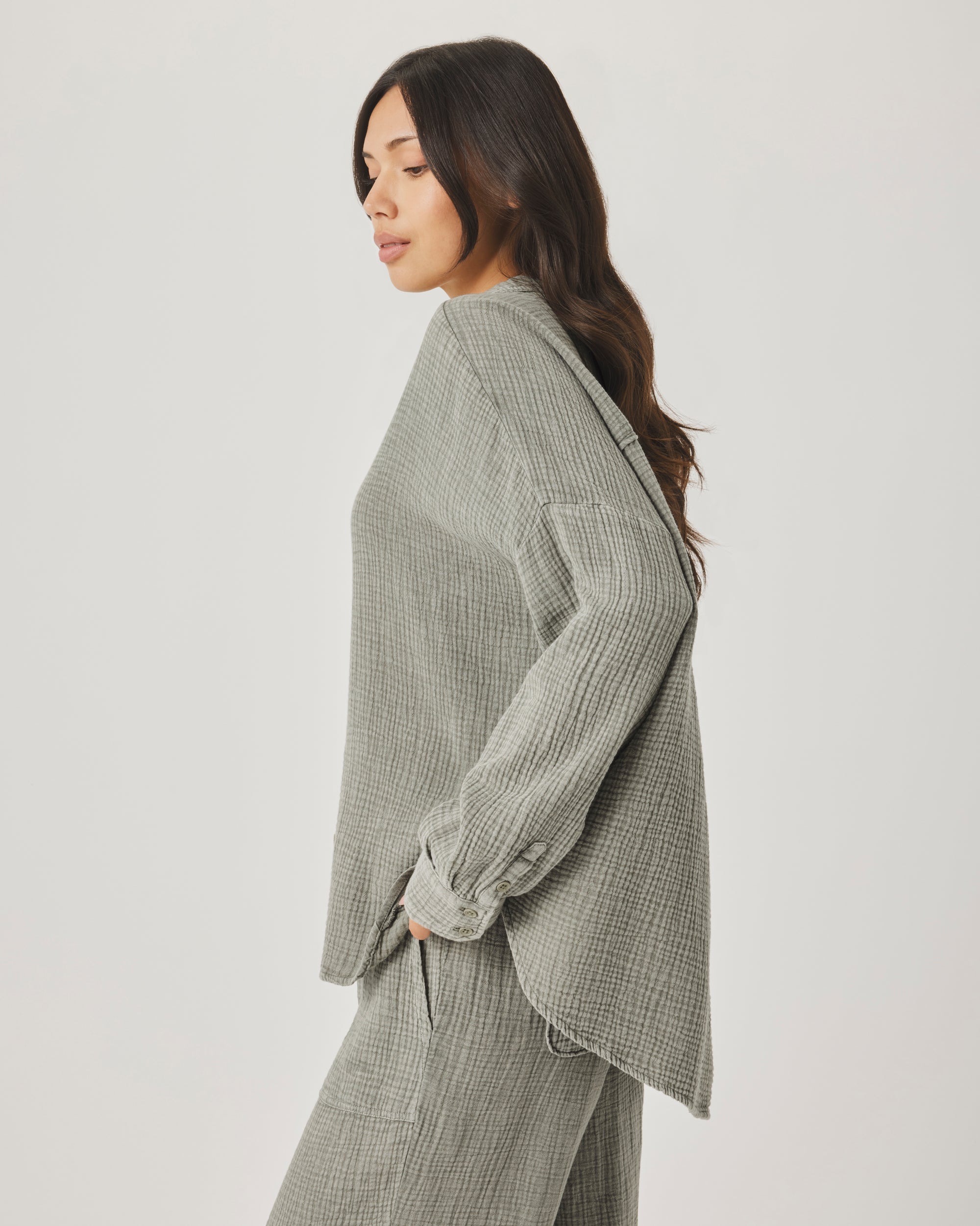 Ava Gauze Button Down - Eucalyptus