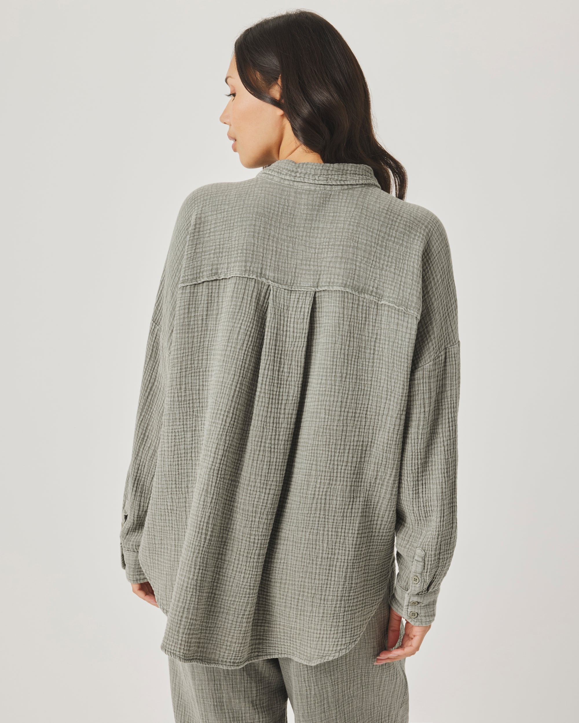 Ava Gauze Button Down - Eucalyptus