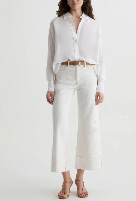 Saige Wide Leg Crop - Powder Mended