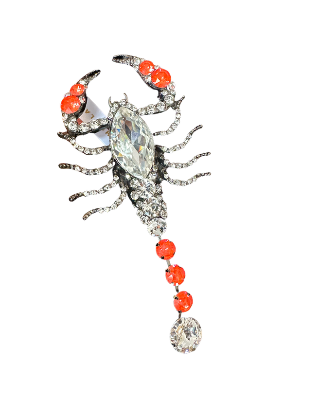 Scorpion Brooch  - Crystal & Electric Orange