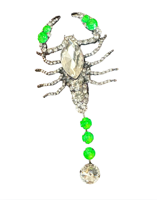 Scorpion Brooch  - Crystal & Electric Green