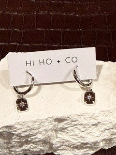 Silver Huggies Square Dangly with Clear Stone