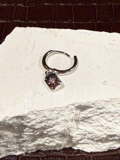 Silver Huggies Square Dangly with Clear Stone
