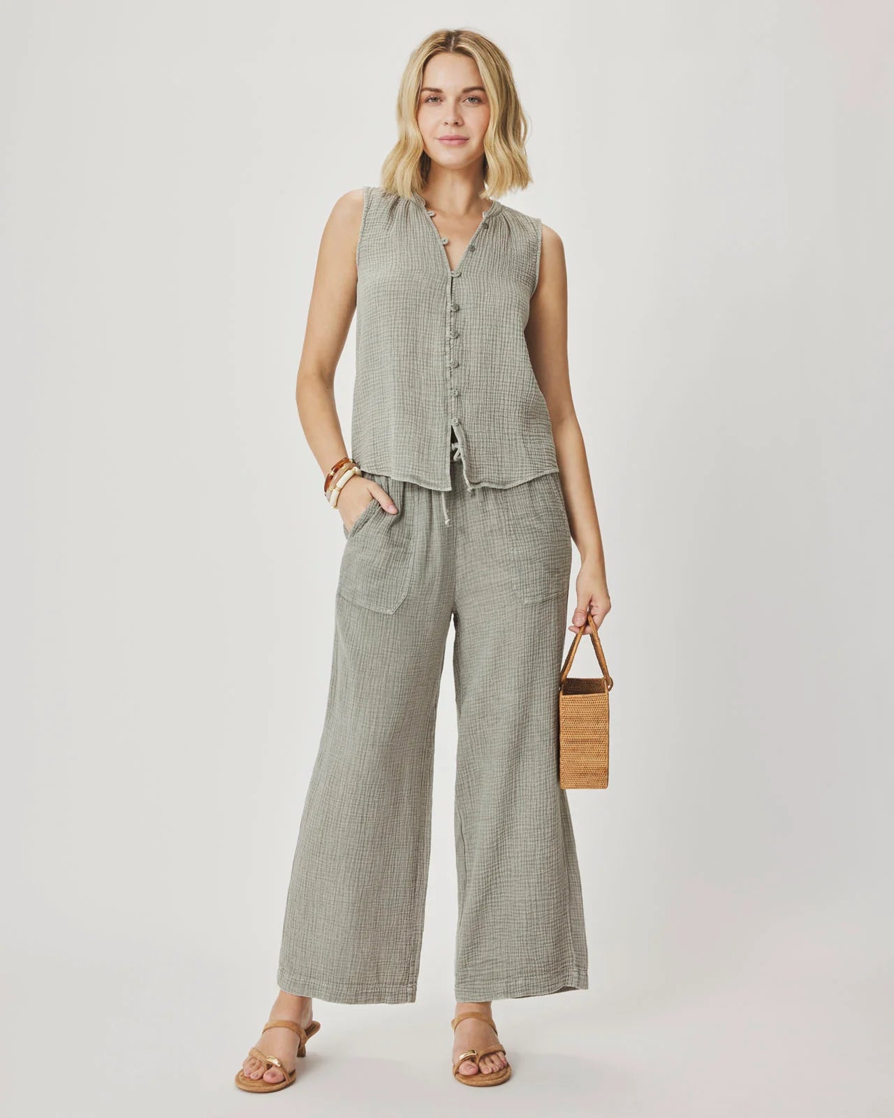 Ava Gauze Pant - Eucalyptus